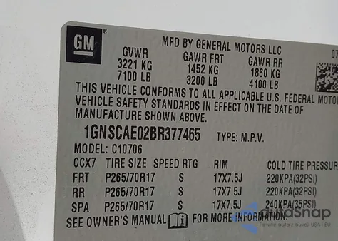 2011 Chevrolet Tahoe Ls из США, поврежденный, VIN 1GNSCAE02BR377465